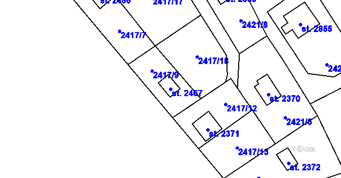 Parcela st. 2467 v KÚ Ostravice 1, Katastrální mapa