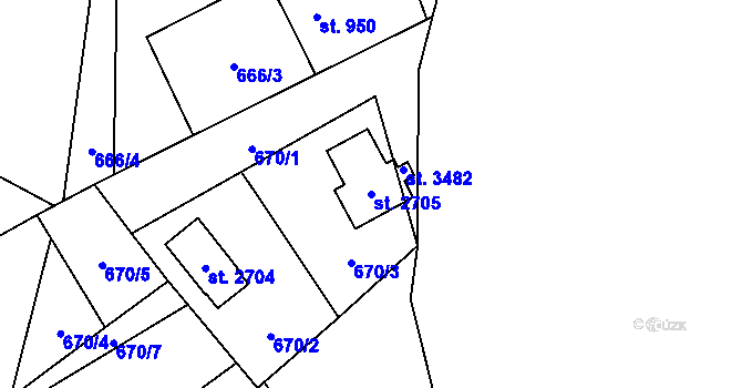 Parcela st. 2705 v KÚ Ostravice 1, Katastrální mapa