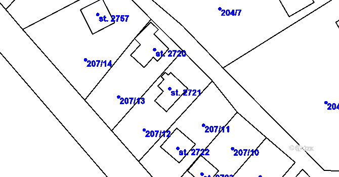 Parcela st. 2721 v KÚ Ostravice 1, Katastrální mapa