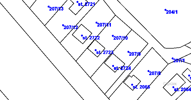 Parcela st. 2723 v KÚ Ostravice 1, Katastrální mapa