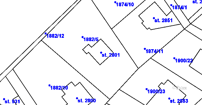 Parcela st. 2801 v KÚ Ostravice 1, Katastrální mapa