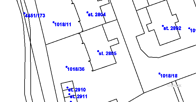 Parcela st. 2805 v KÚ Ostravice 1, Katastrální mapa
