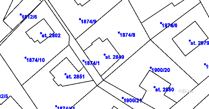 Parcela st. 2849 v KÚ Ostravice 1, Katastrální mapa