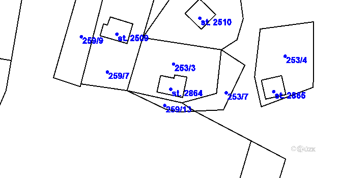 Parcela st. 2864 v KÚ Ostravice 1, Katastrální mapa
