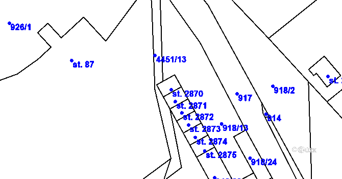 Parcela st. 2870 v KÚ Ostravice 1, Katastrální mapa