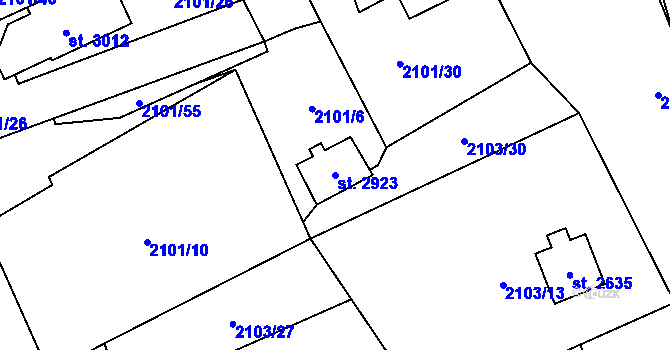 Parcela st. 2923 v KÚ Ostravice 1, Katastrální mapa