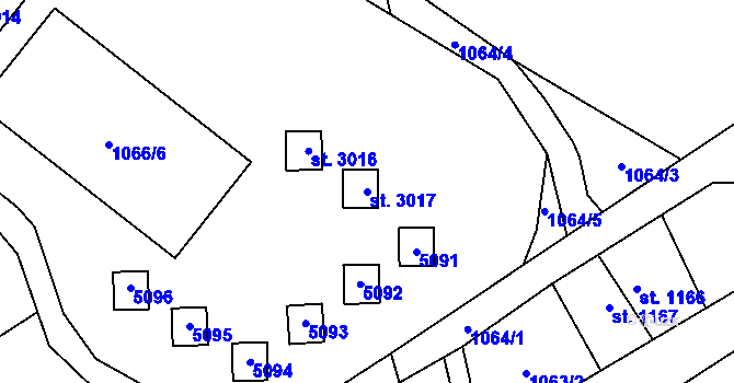 Parcela st. 3017 v KÚ Ostravice 1, Katastrální mapa