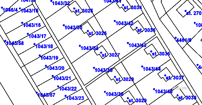 Parcela st. 3027 v KÚ Ostravice 1, Katastrální mapa