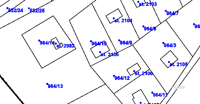 Parcela st. 3136 v KÚ Ostravice 1, Katastrální mapa