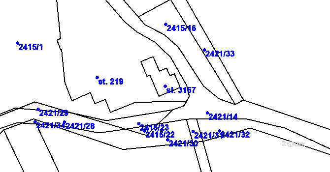 Parcela st. 3167 v KÚ Ostravice 1, Katastrální mapa