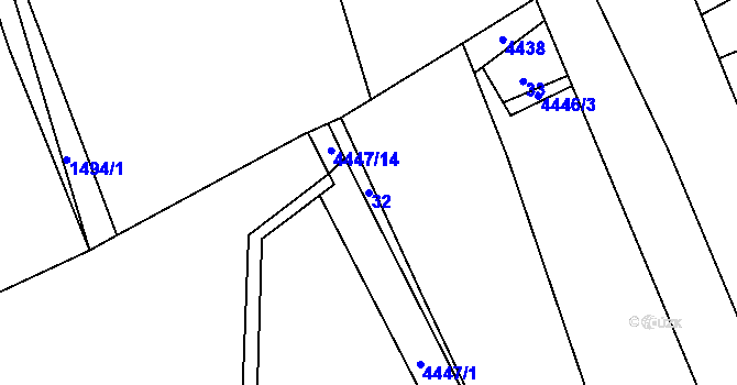 Parcela st. 32 v KÚ Ostravice 1, Katastrální mapa