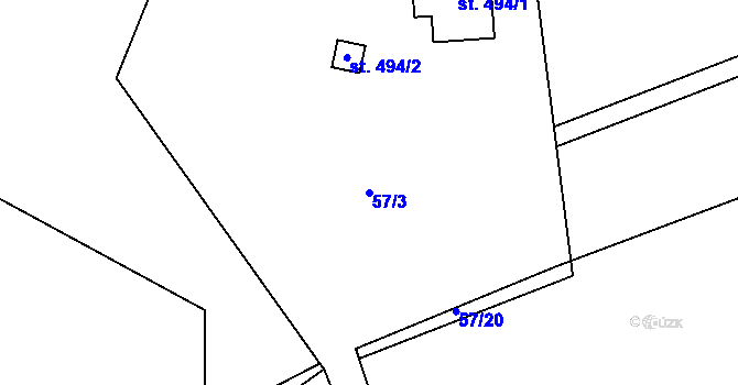 Parcela st. 57/3 v KÚ Ostravice 1, Katastrální mapa