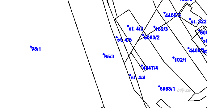 Parcela st. 95/3 v KÚ Ostravice 1, Katastrální mapa