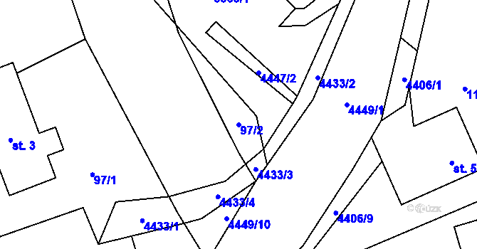 Parcela st. 97/2 v KÚ Ostravice 1, Katastrální mapa