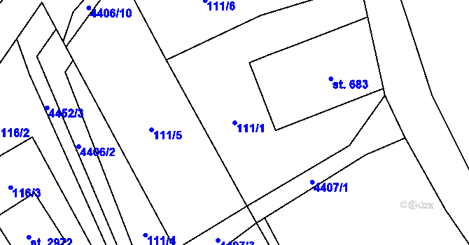 Parcela st. 111/1 v KÚ Ostravice 1, Katastrální mapa