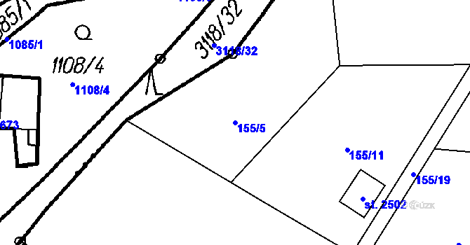 Parcela st. 155/5 v KÚ Ostravice 1, Katastrální mapa