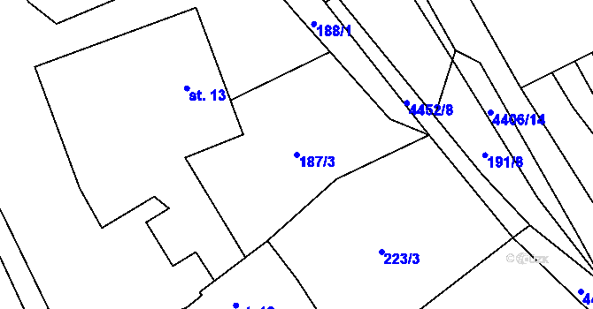 Parcela st. 187/3 v KÚ Ostravice 1, Katastrální mapa