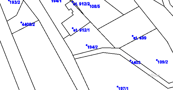Parcela st. 194/2 v KÚ Ostravice 1, Katastrální mapa