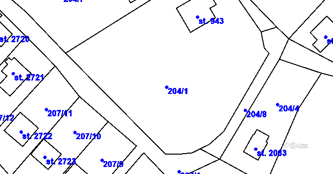 Parcela st. 204/1 v KÚ Ostravice 1, Katastrální mapa