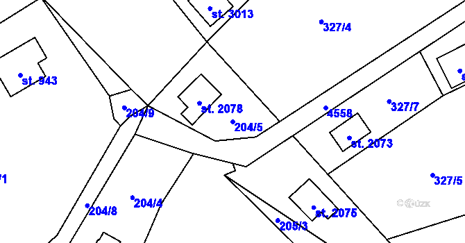 Parcela st. 204/5 v KÚ Ostravice 1, Katastrální mapa