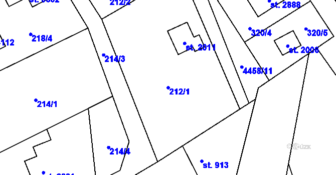 Parcela st. 212/1 v KÚ Ostravice 1, Katastrální mapa