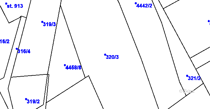Parcela st. 320/3 v KÚ Ostravice 1, Katastrální mapa
