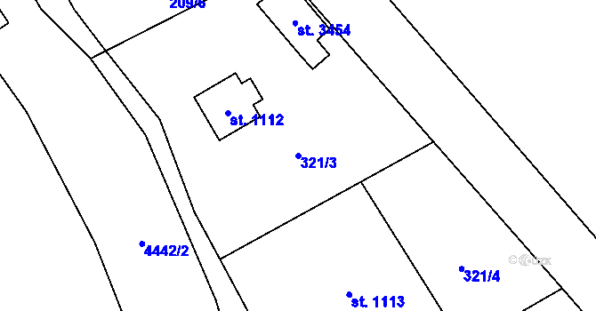 Parcela st. 321/3 v KÚ Ostravice 1, Katastrální mapa