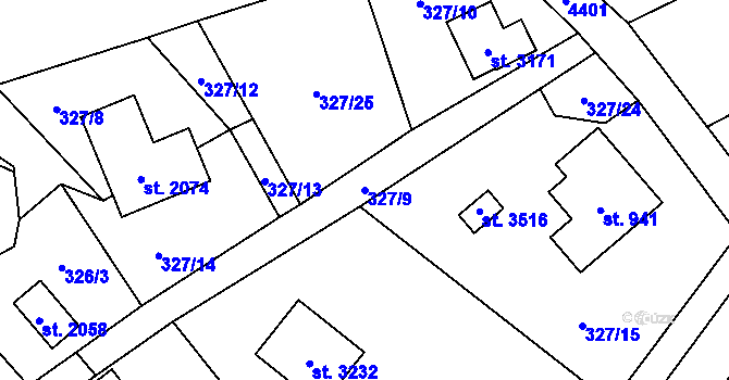 Parcela st. 327/9 v KÚ Ostravice 1, Katastrální mapa