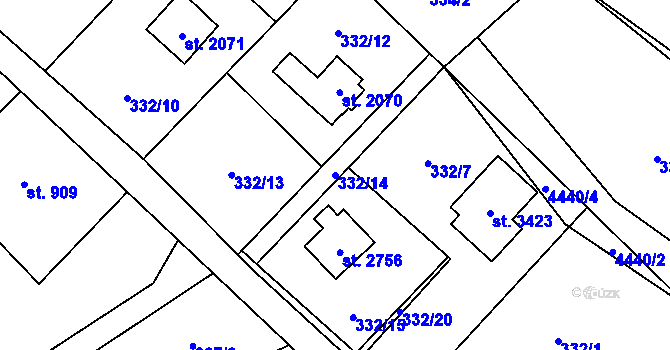 Parcela st. 332/14 v KÚ Ostravice 1, Katastrální mapa