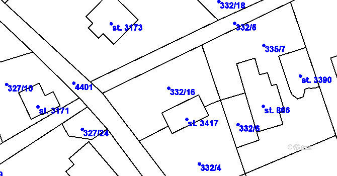 Parcela st. 332/16 v KÚ Ostravice 1, Katastrální mapa