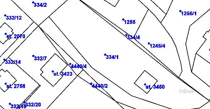 Parcela st. 334/1 v KÚ Ostravice 1, Katastrální mapa