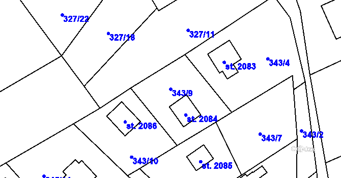 Parcela st. 343/9 v KÚ Ostravice 1, Katastrální mapa