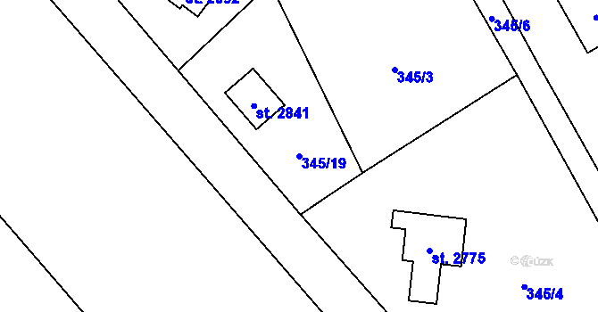Parcela st. 345/19 v KÚ Ostravice 1, Katastrální mapa