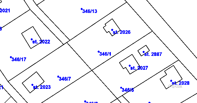 Parcela st. 346/1 v KÚ Ostravice 1, Katastrální mapa