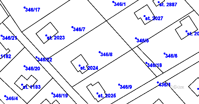 Parcela st. 346/8 v KÚ Ostravice 1, Katastrální mapa