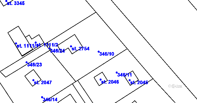Parcela st. 346/10 v KÚ Ostravice 1, Katastrální mapa