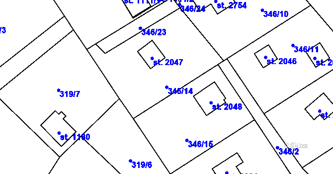 Parcela st. 346/14 v KÚ Ostravice 1, Katastrální mapa