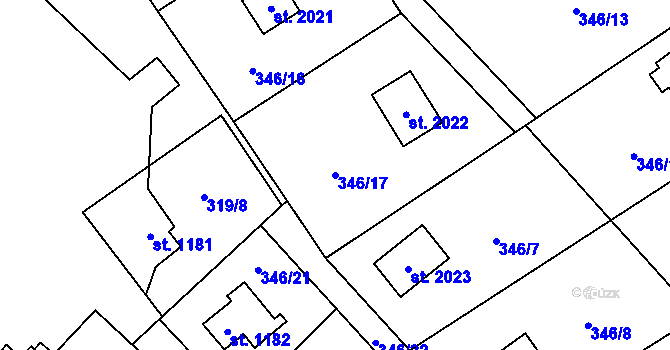 Parcela st. 346/17 v KÚ Ostravice 1, Katastrální mapa