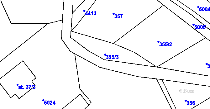 Parcela st. 355/3 v KÚ Ostravice 1, Katastrální mapa