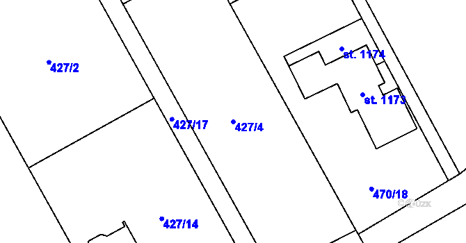 Parcela st. 427/4 v KÚ Ostravice 1, Katastrální mapa