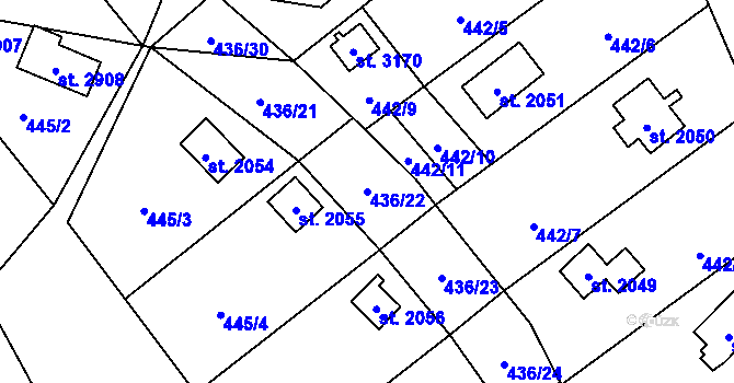 Parcela st. 436/22 v KÚ Ostravice 1, Katastrální mapa