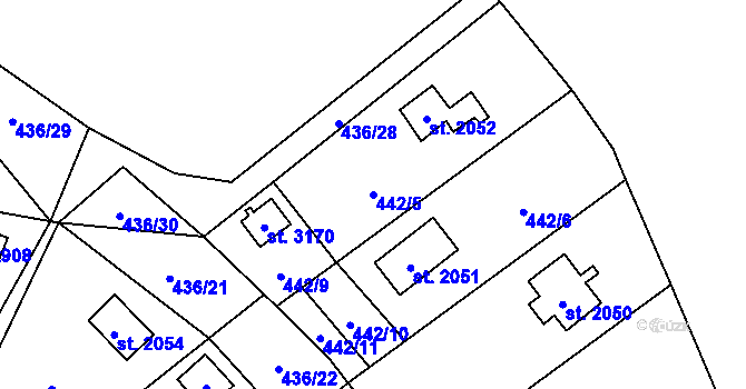 Parcela st. 442/5 v KÚ Ostravice 1, Katastrální mapa