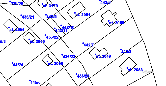 Parcela st. 442/7 v KÚ Ostravice 1, Katastrální mapa