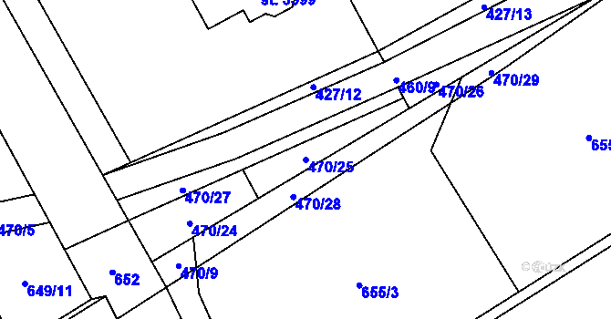 Parcela st. 470/25 v KÚ Ostravice 1, Katastrální mapa