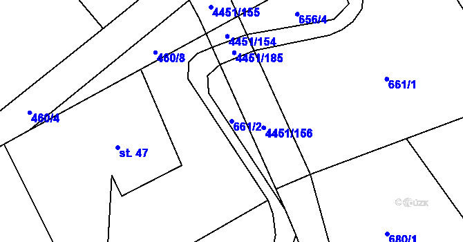 Parcela st. 661/2 v KÚ Ostravice 1, Katastrální mapa