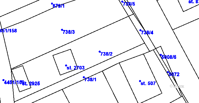 Parcela st. 738/2 v KÚ Ostravice 1, Katastrální mapa