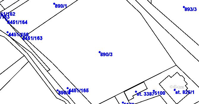 Parcela st. 890/3 v KÚ Ostravice 1, Katastrální mapa