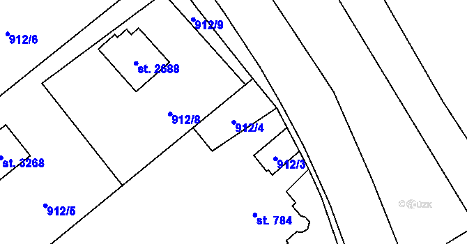 Parcela st. 912/4 v KÚ Ostravice 1, Katastrální mapa