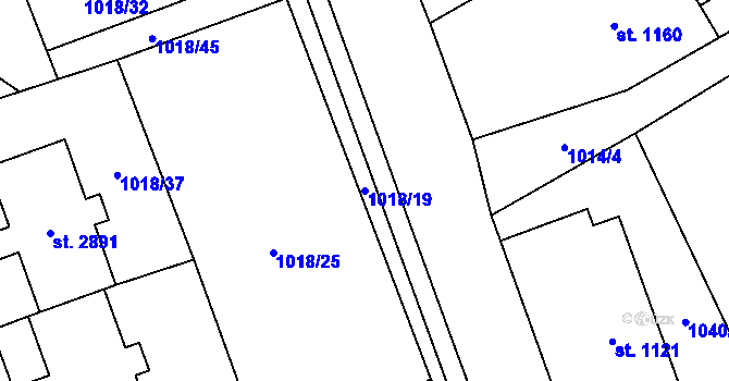 Parcela st. 1018/19 v KÚ Ostravice 1, Katastrální mapa