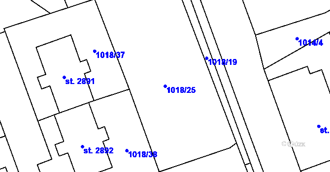 Parcela st. 1018/25 v KÚ Ostravice 1, Katastrální mapa